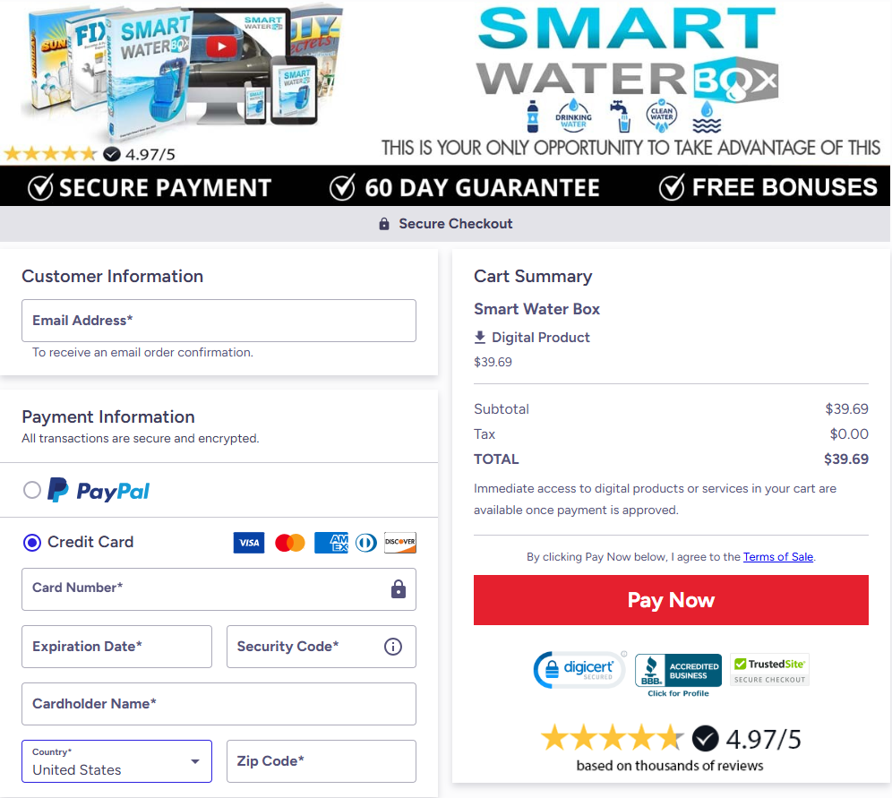 smart water box-checkout-page